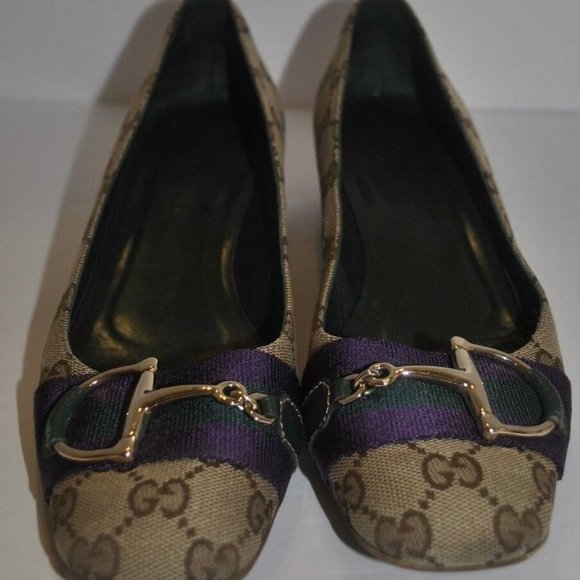 Gucci Horsebit Classic Logo Block Heel Pump Size 8 8B Preowned - Picture 1 of 9